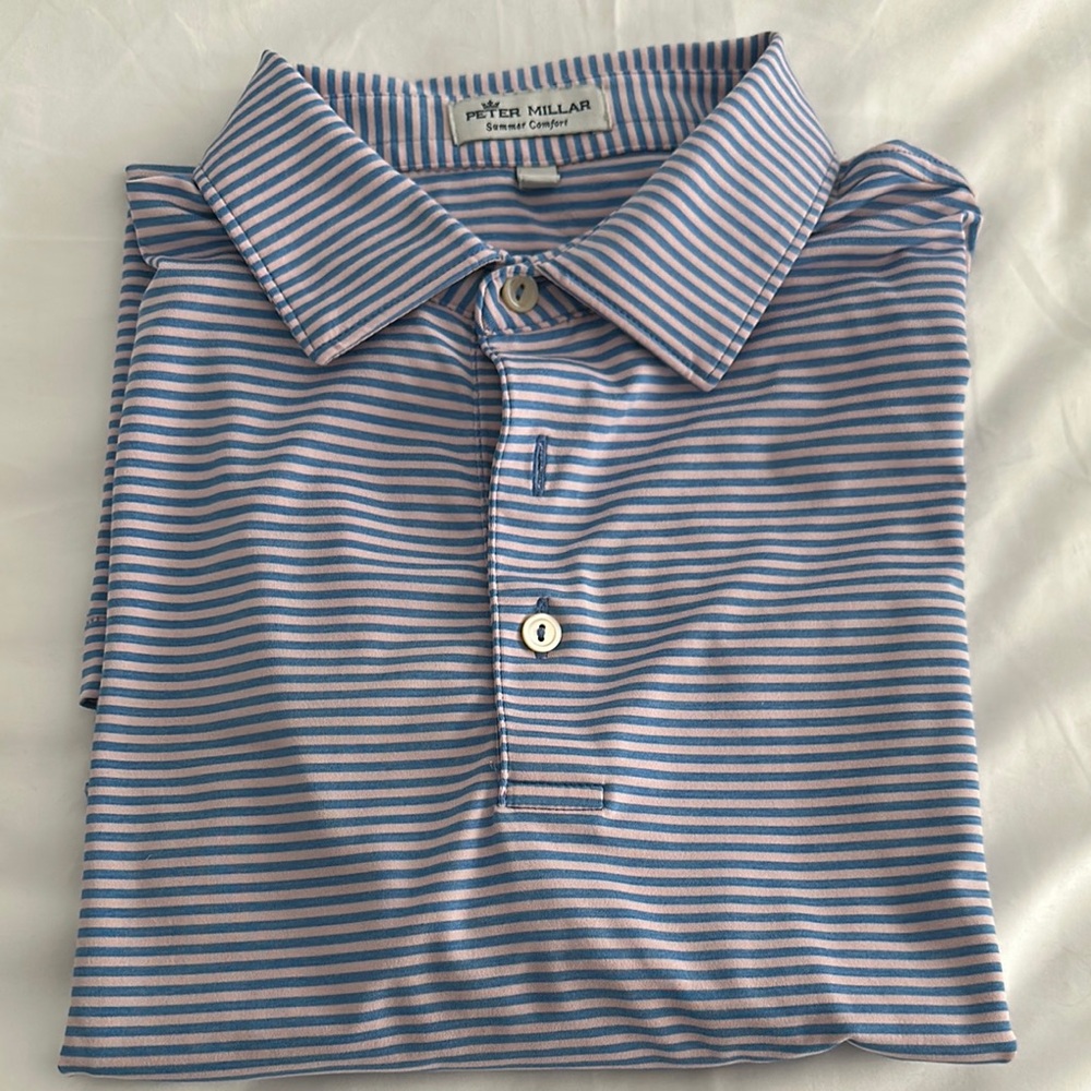 Peter Millar Summer Comfort Blue Striped Men's Shirt, Size M